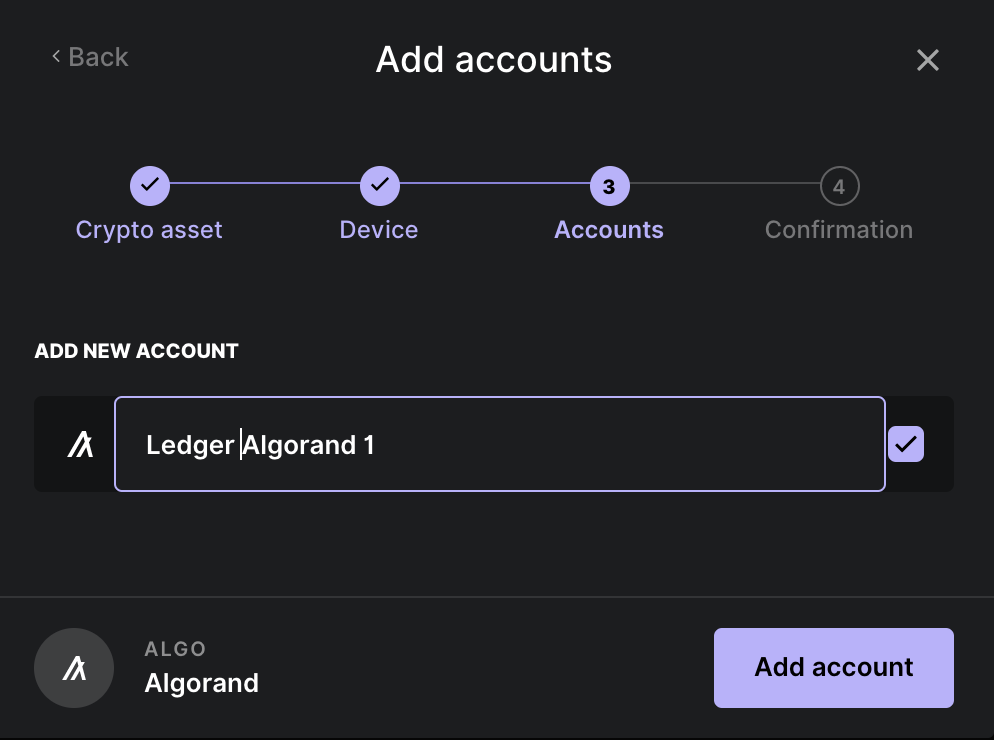 Add an Algorand Ledger Account
